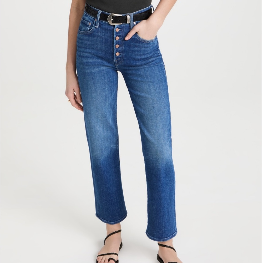 MOTHER Blue High-Rise Cropped Straight Jeans